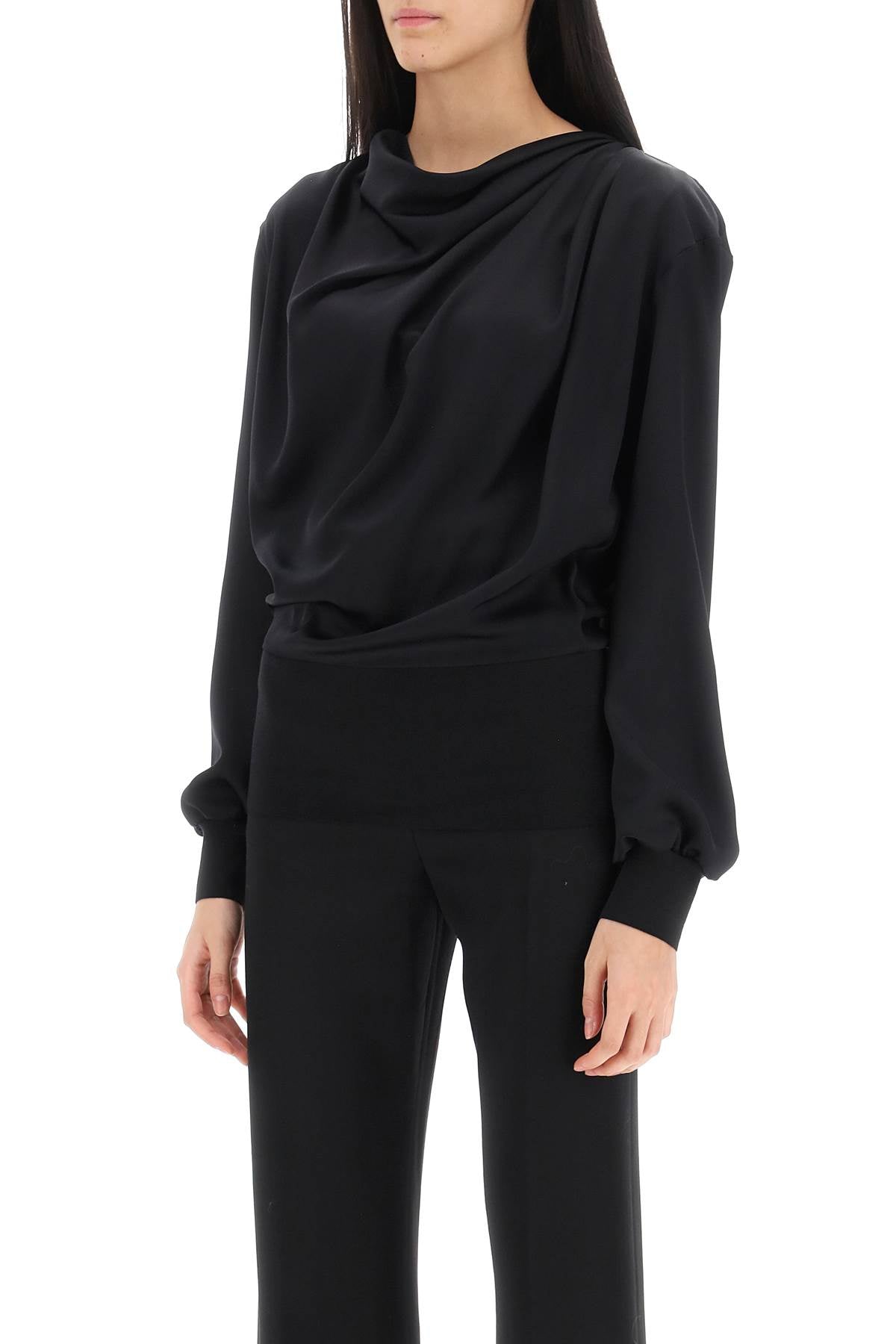 Draped Blouse In Satin  - Black