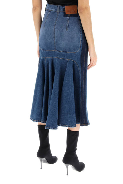 Washed Denim Midi Skirt  - Blue