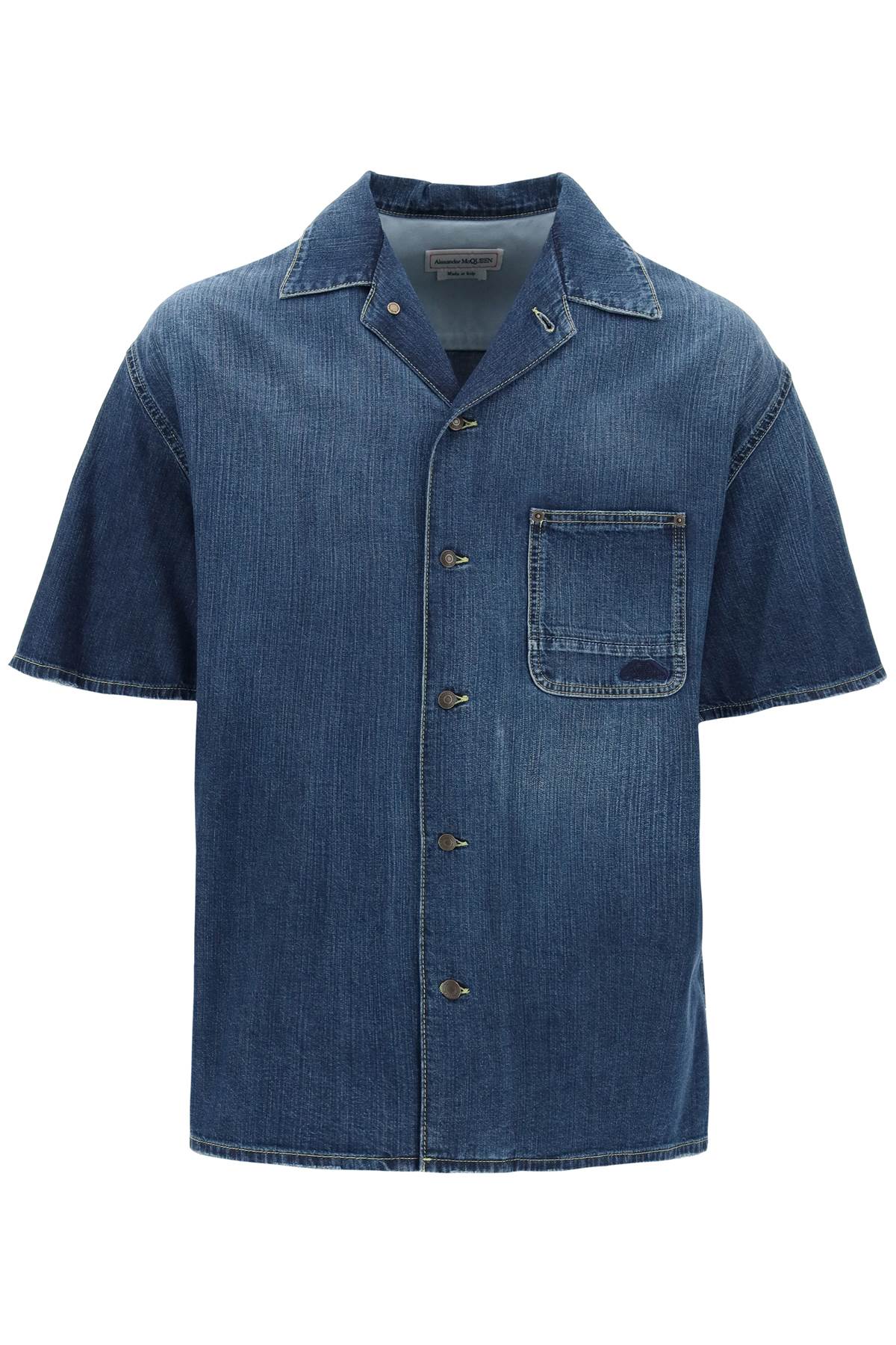 Organic Denim Short Sleeve Shirt  - Blue