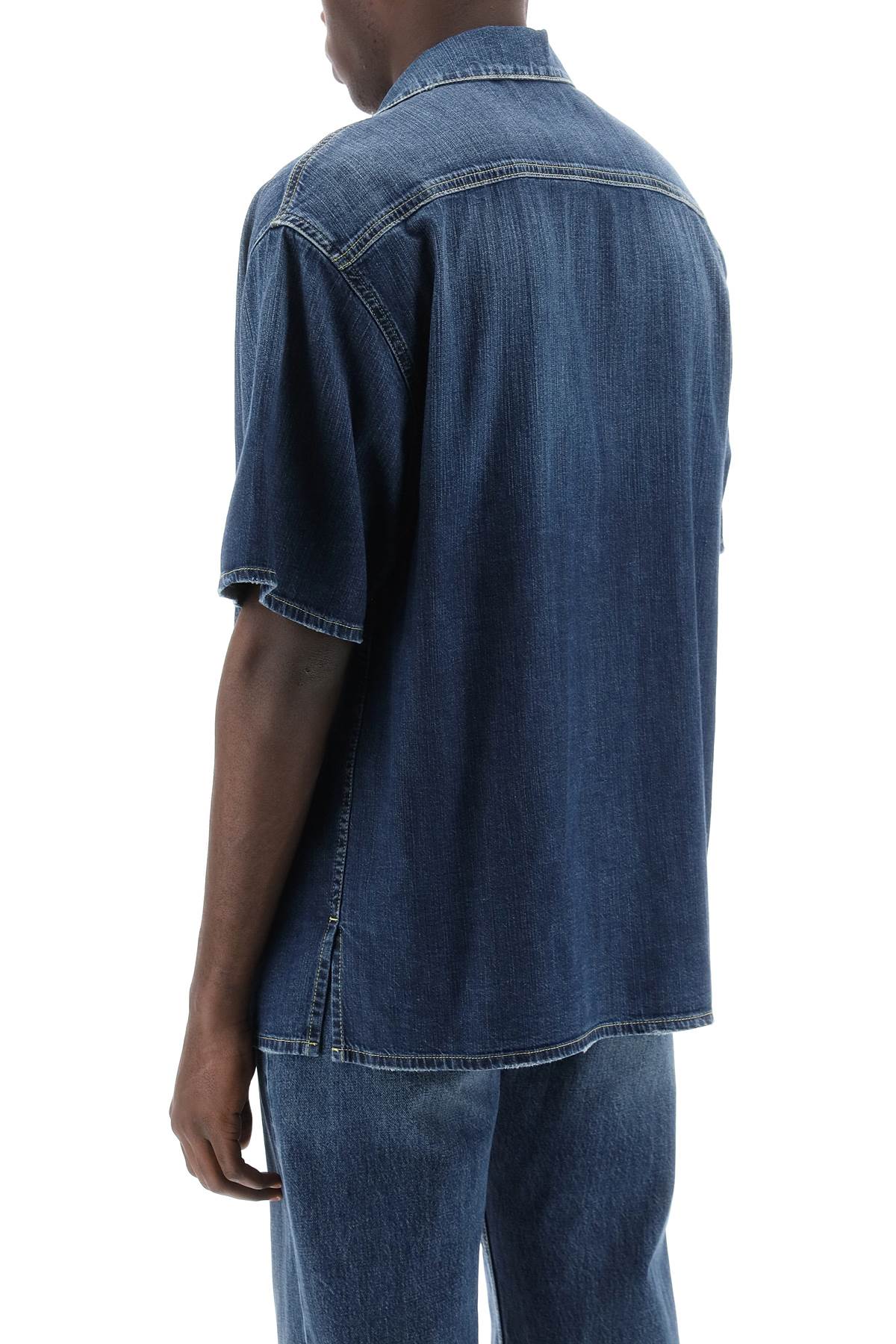 Organic Denim Short Sleeve Shirt  - Blue