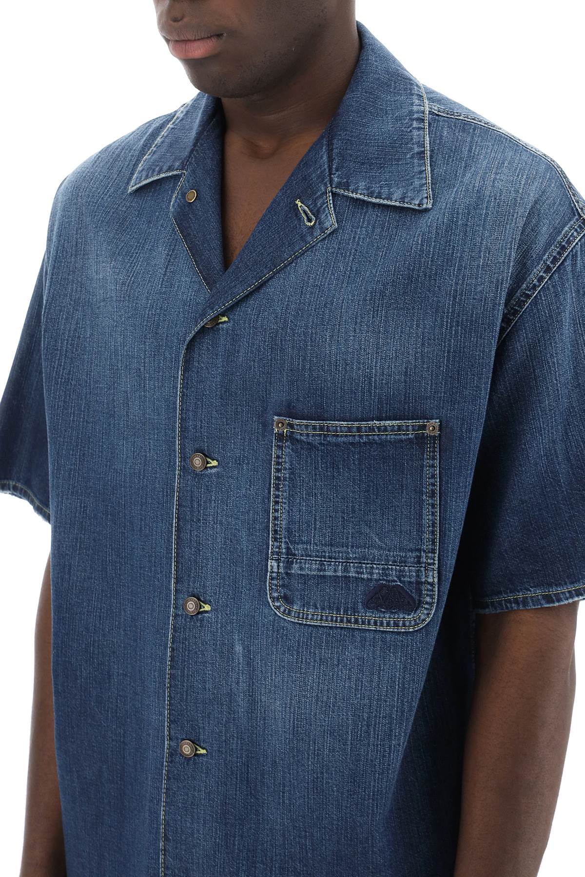 Organic Denim Short Sleeve Shirt  - Blue