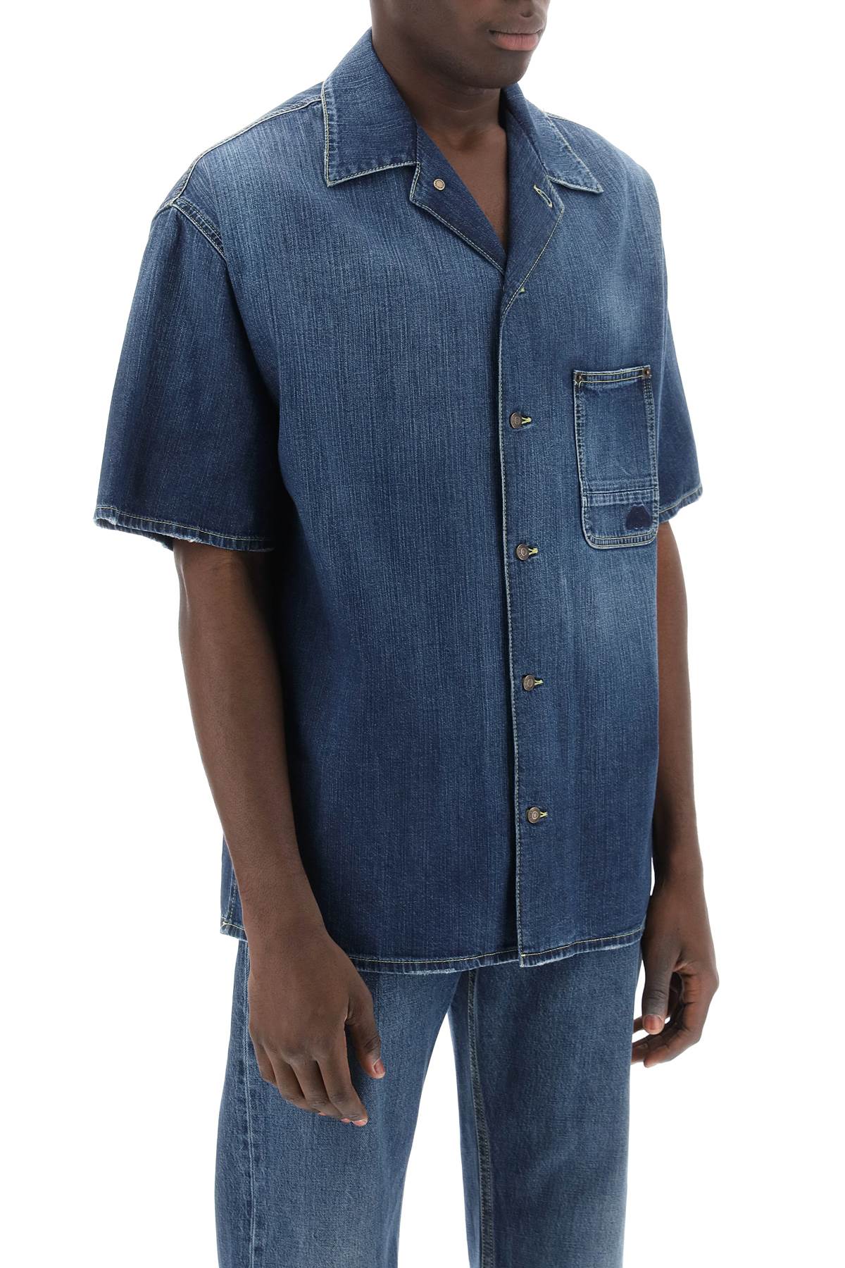 Organic Denim Short Sleeve Shirt  - Blue