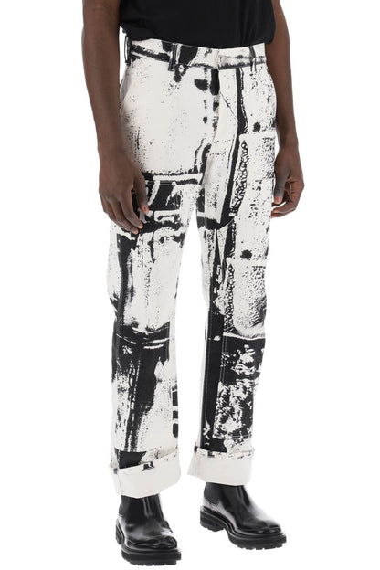 Fold Print Workwear Jeans  - White