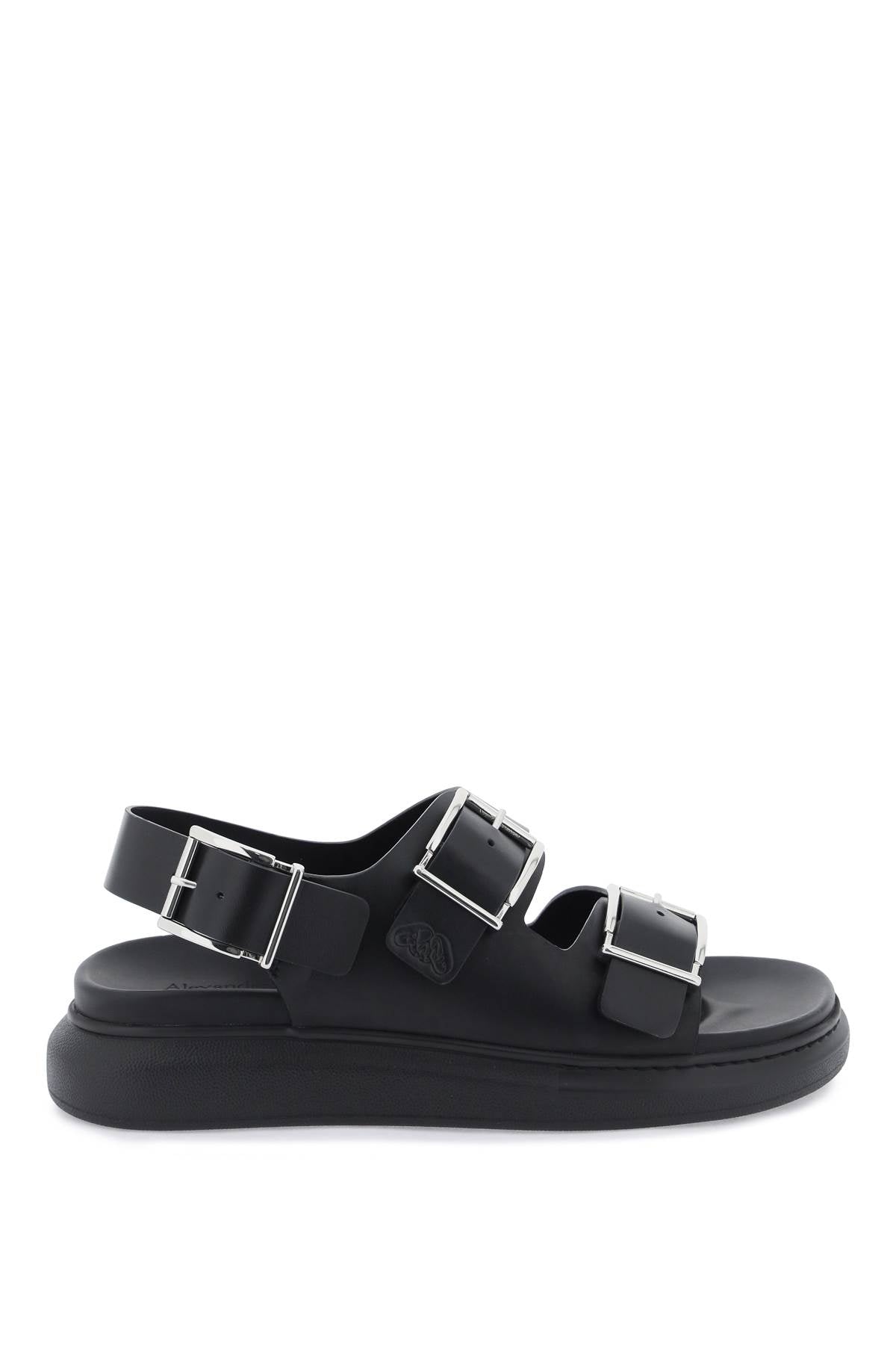 Leather Sandals With Maxi Buckles  - Black