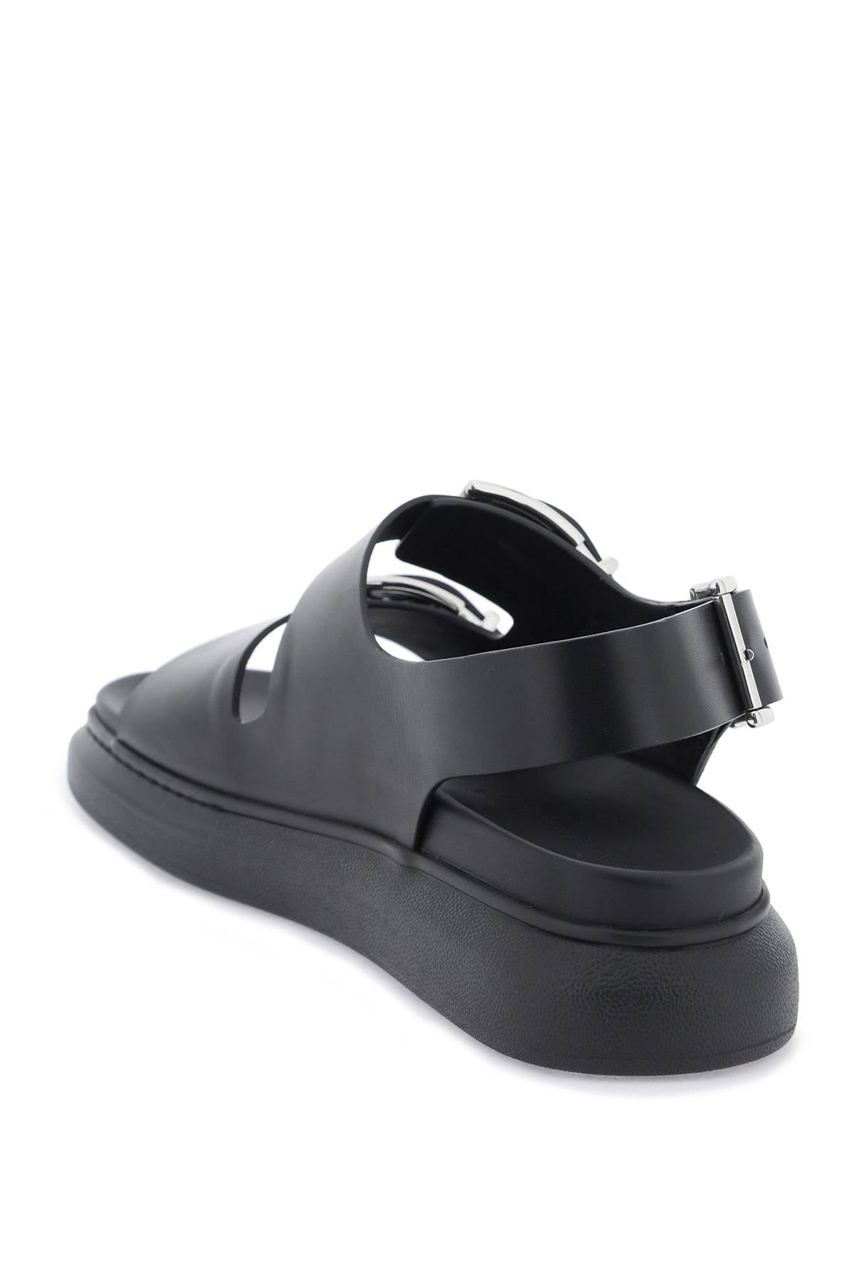 Leather Sandals With Maxi Buckles  - Black