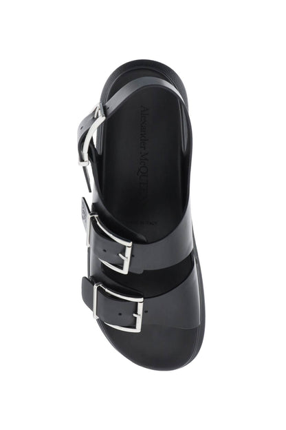 Leather Sandals With Maxi Buckles  - Black