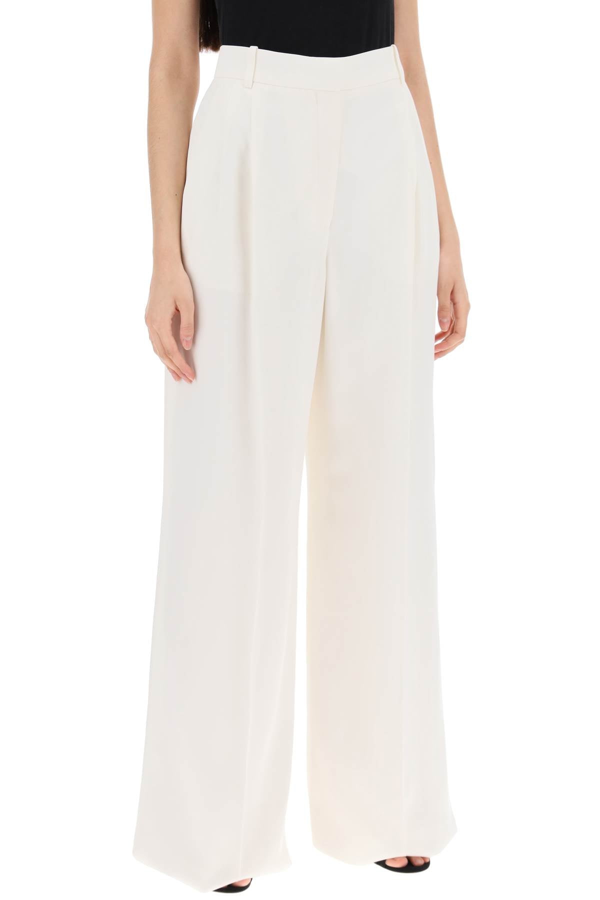 Double Pleated Palazzo Pants With  - White