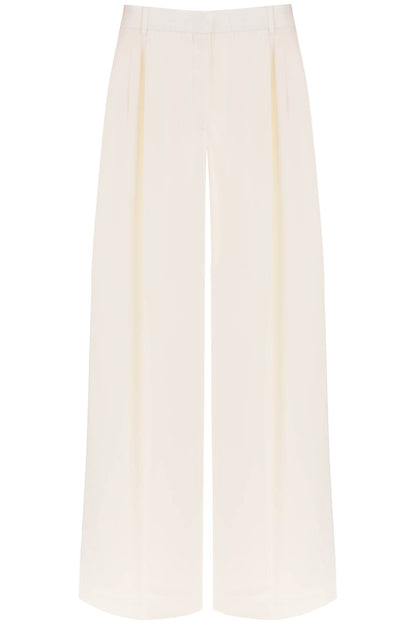 Double Pleated Palazzo Pants With  - White