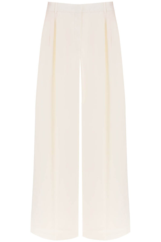 Double Pleated Palazzo Pants With  - White