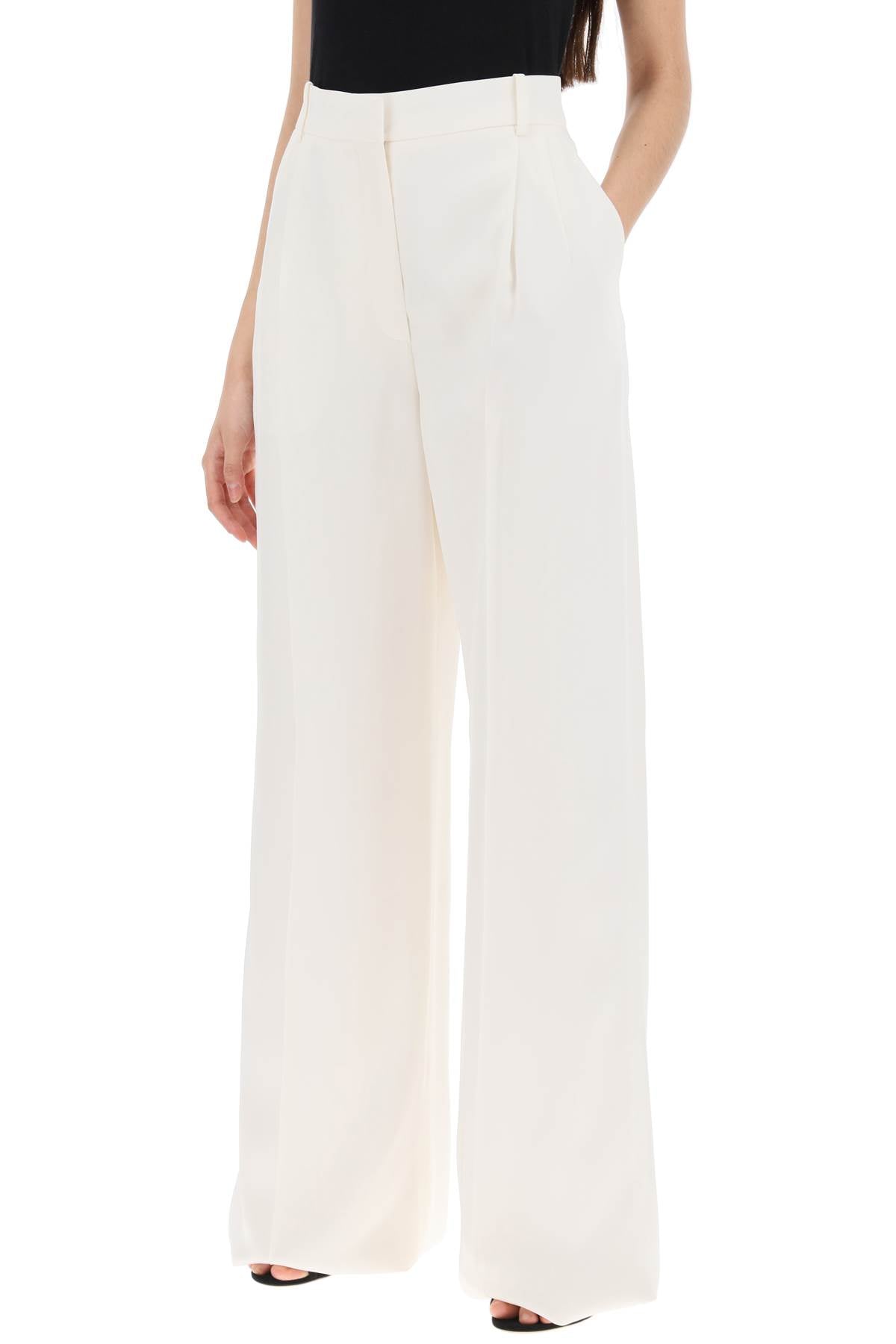 Double Pleated Palazzo Pants With  - White