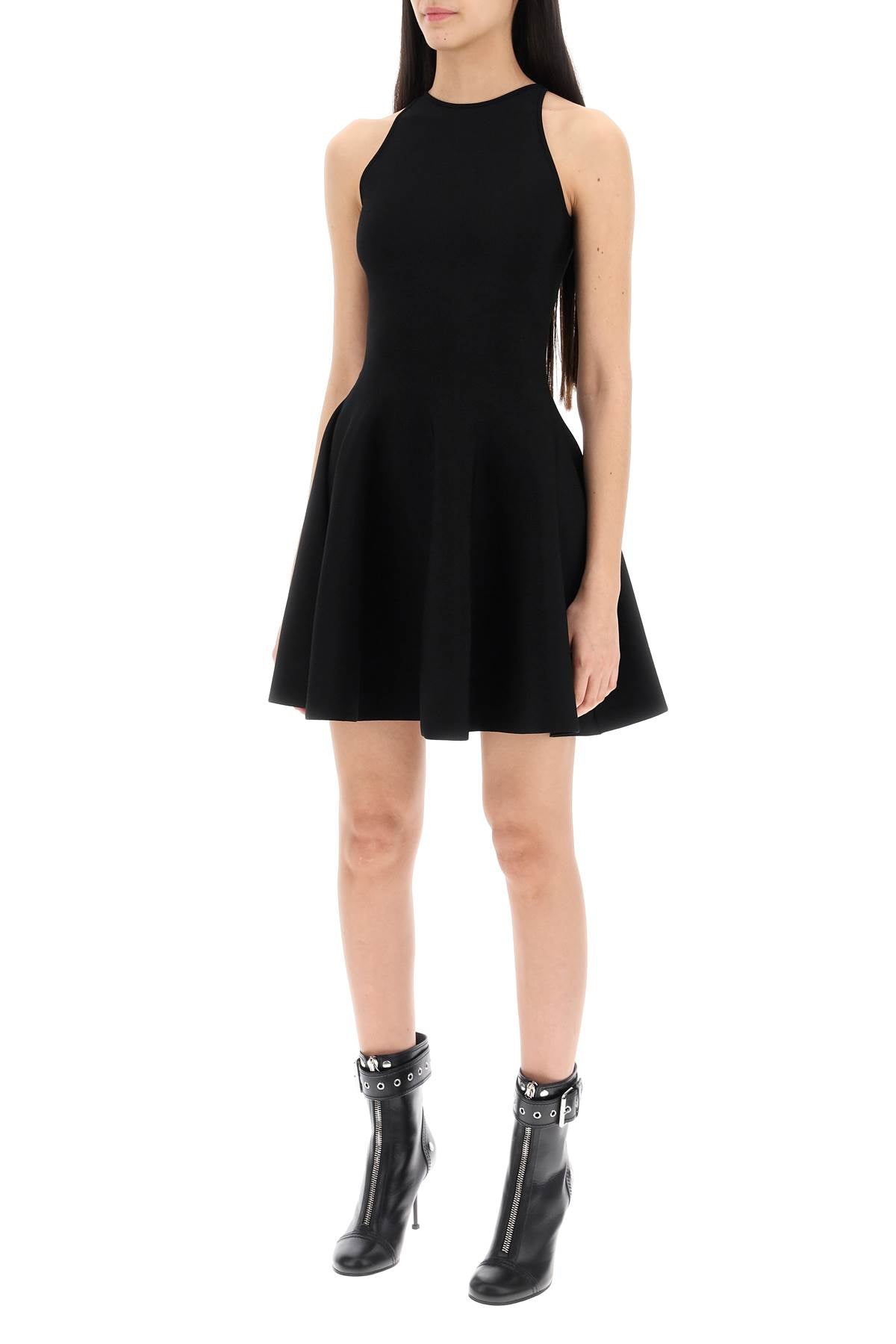 "mini Knitted Skater Dress  - Black