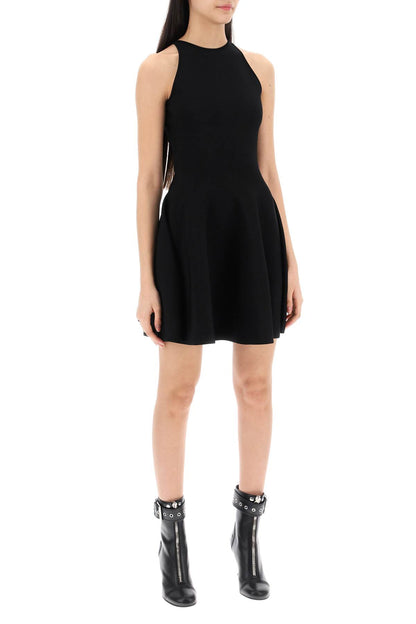 "mini Knitted Skater Dress  - Black