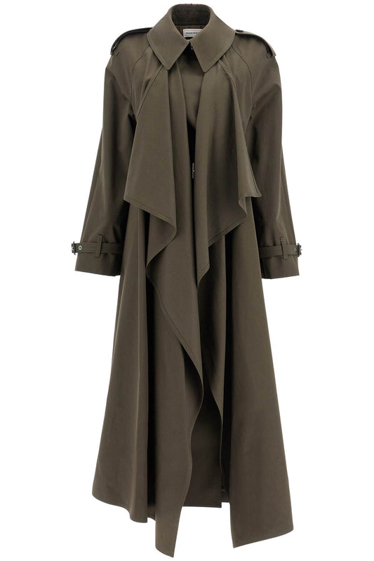 Double-breasted Trench Coat With Draped  - Khaki