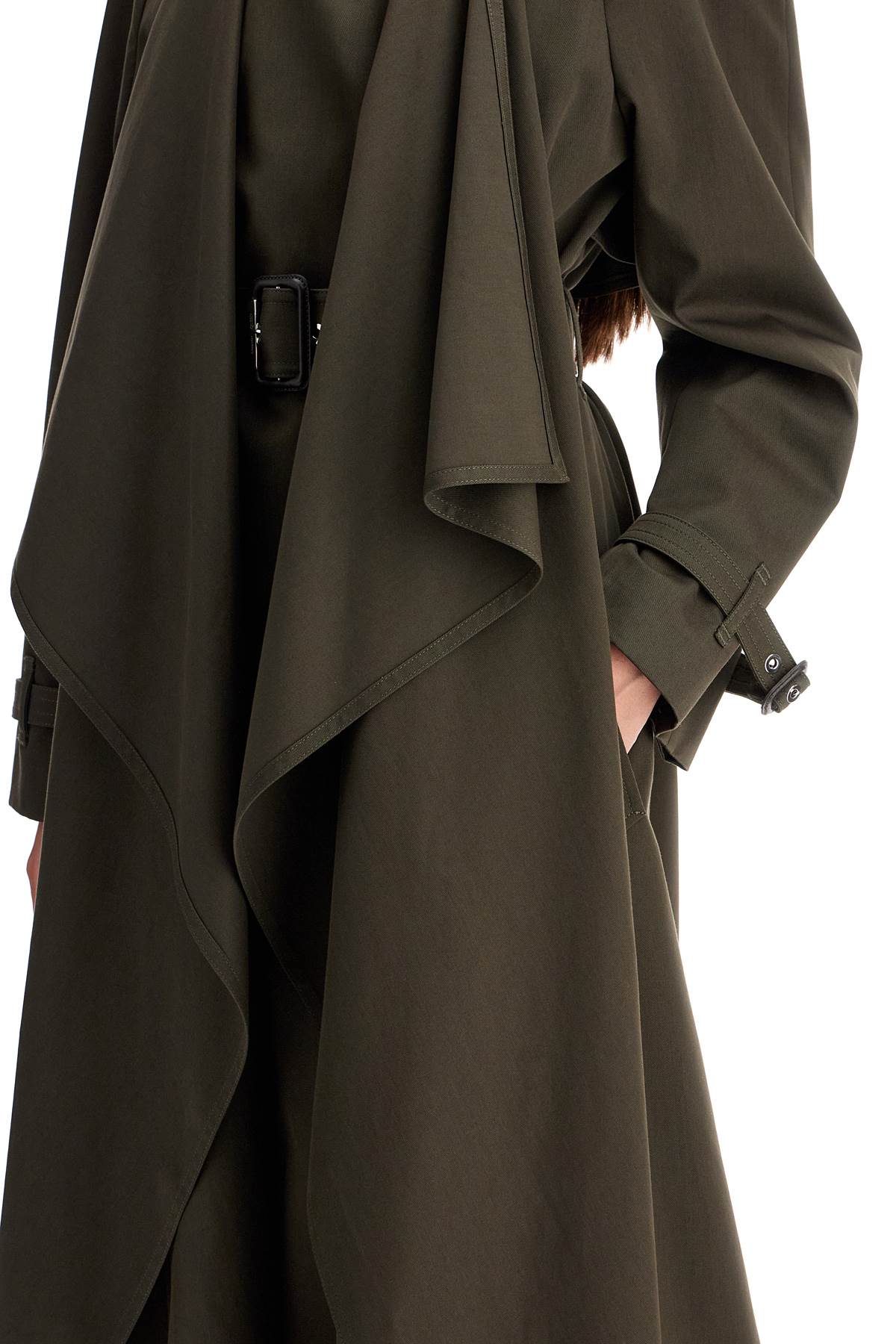 Double-breasted Trench Coat With Draped  - Khaki