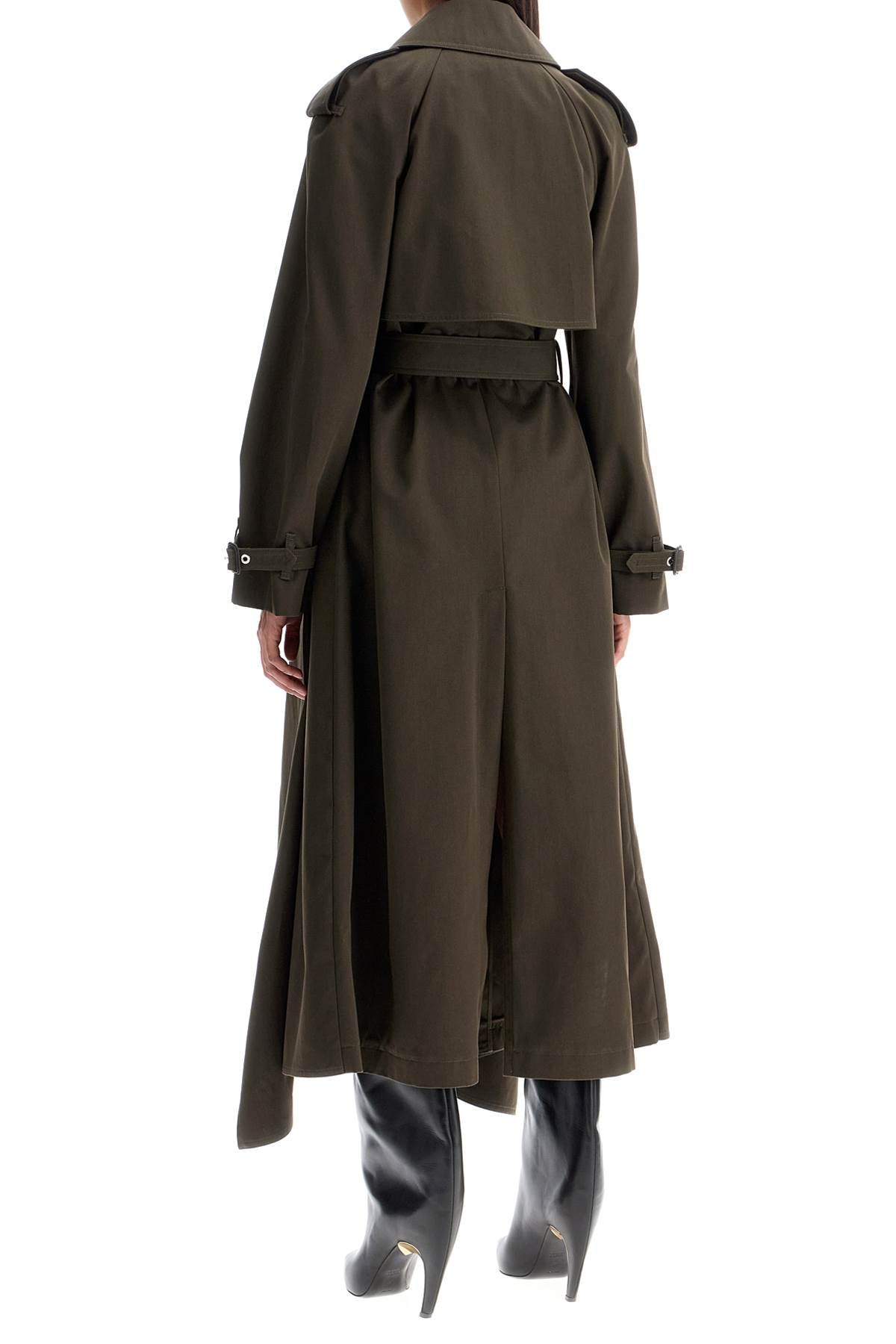 Double-breasted Trench Coat With Draped  - Khaki