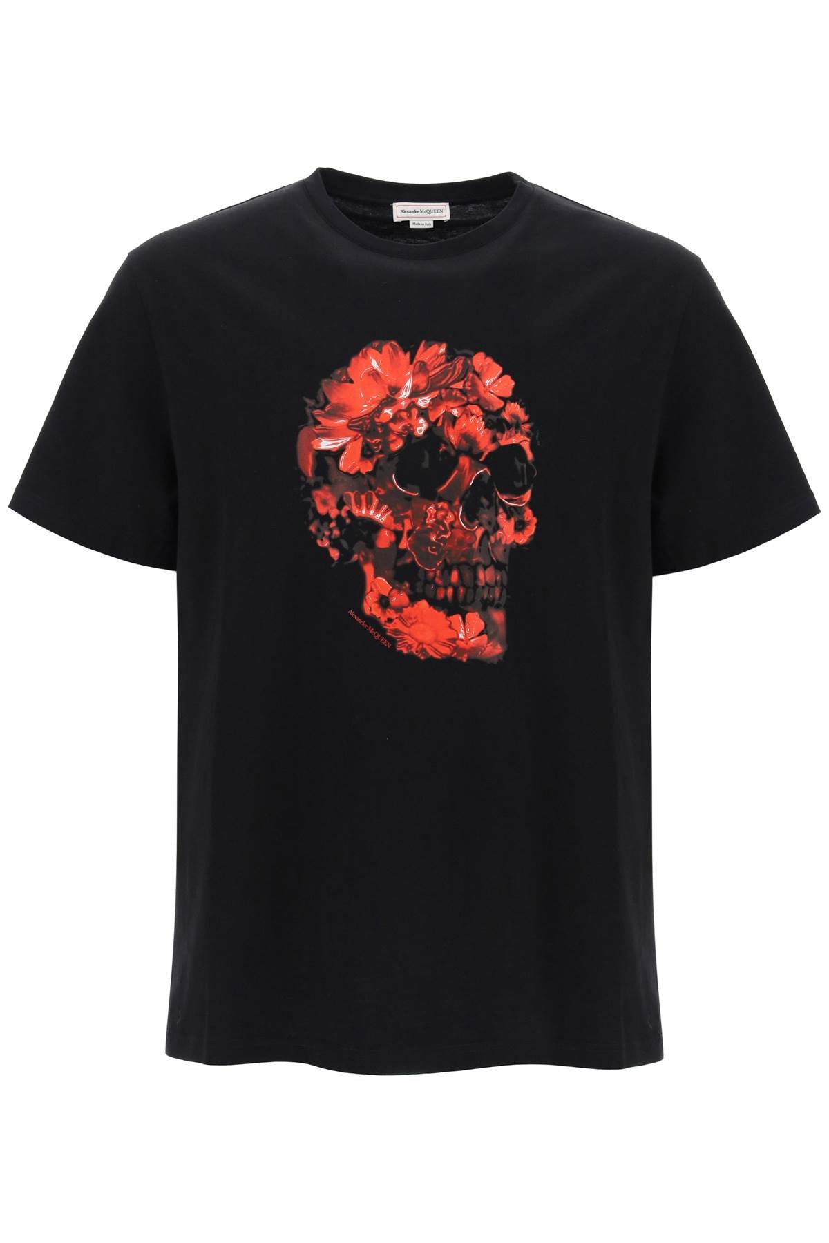 Wax Flower Skull Printed T-shirt  - Black