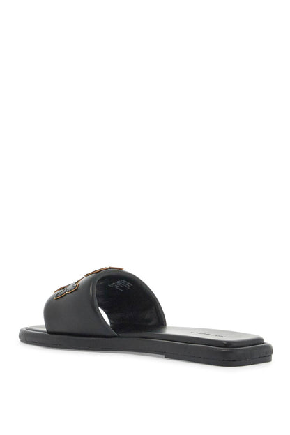 Double T Leather Slides  - Black