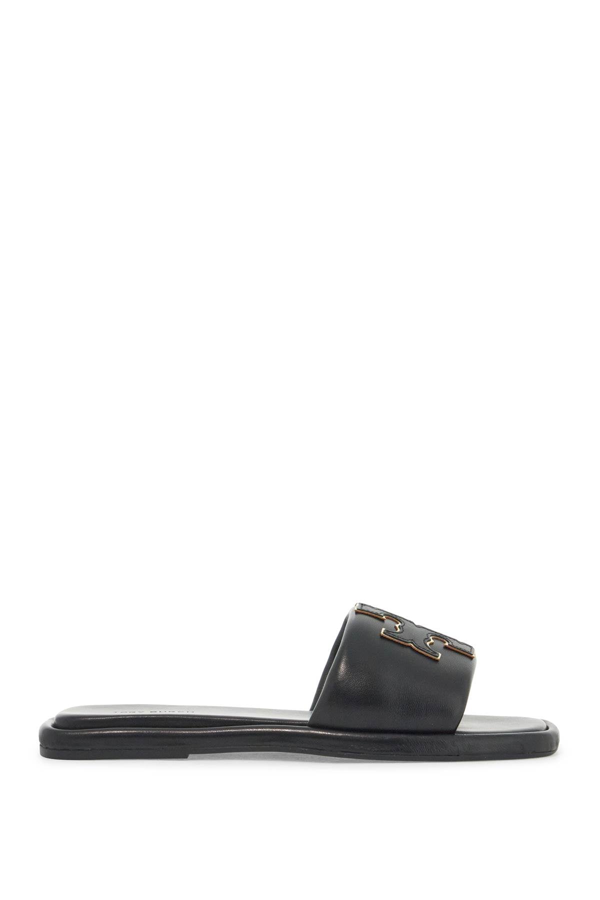 Double T Leather Slides  - Black