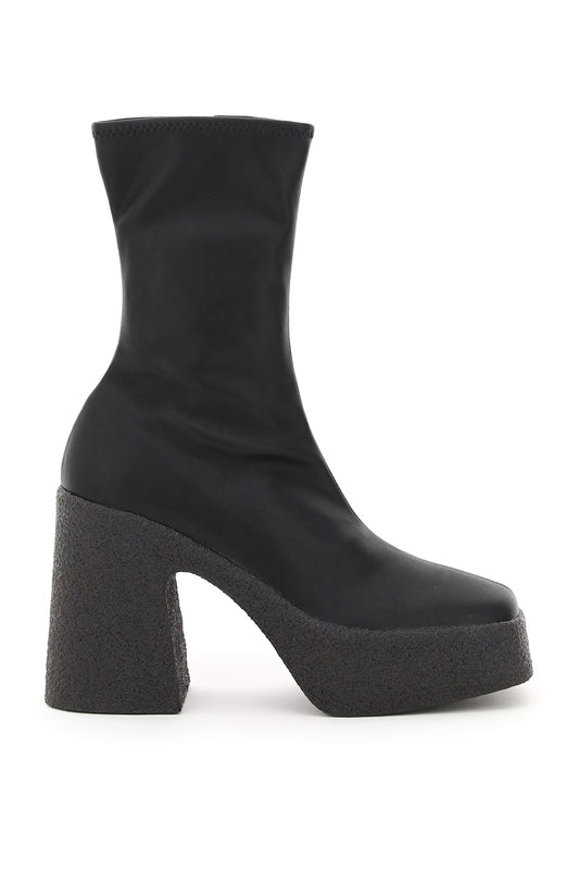 Thick Heel Stretch Boots  - Black