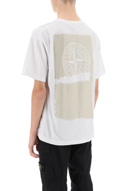 T-shirt With Lived-in Effect Print  - White