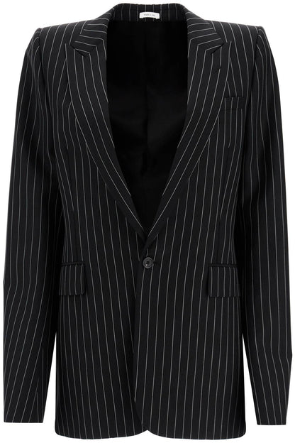 'striped Jacket With Voluminous  - Black