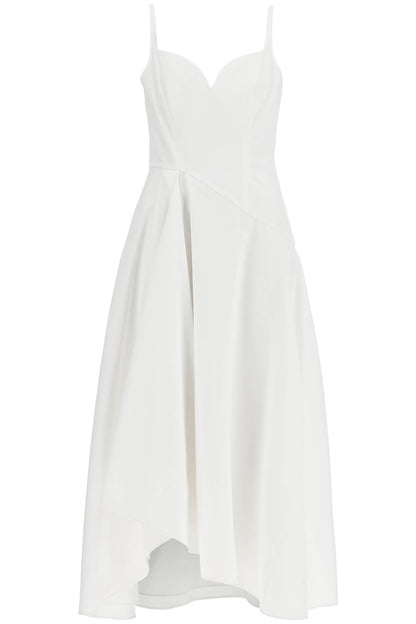 Midi Dress With Sweetheart Neckline  - White