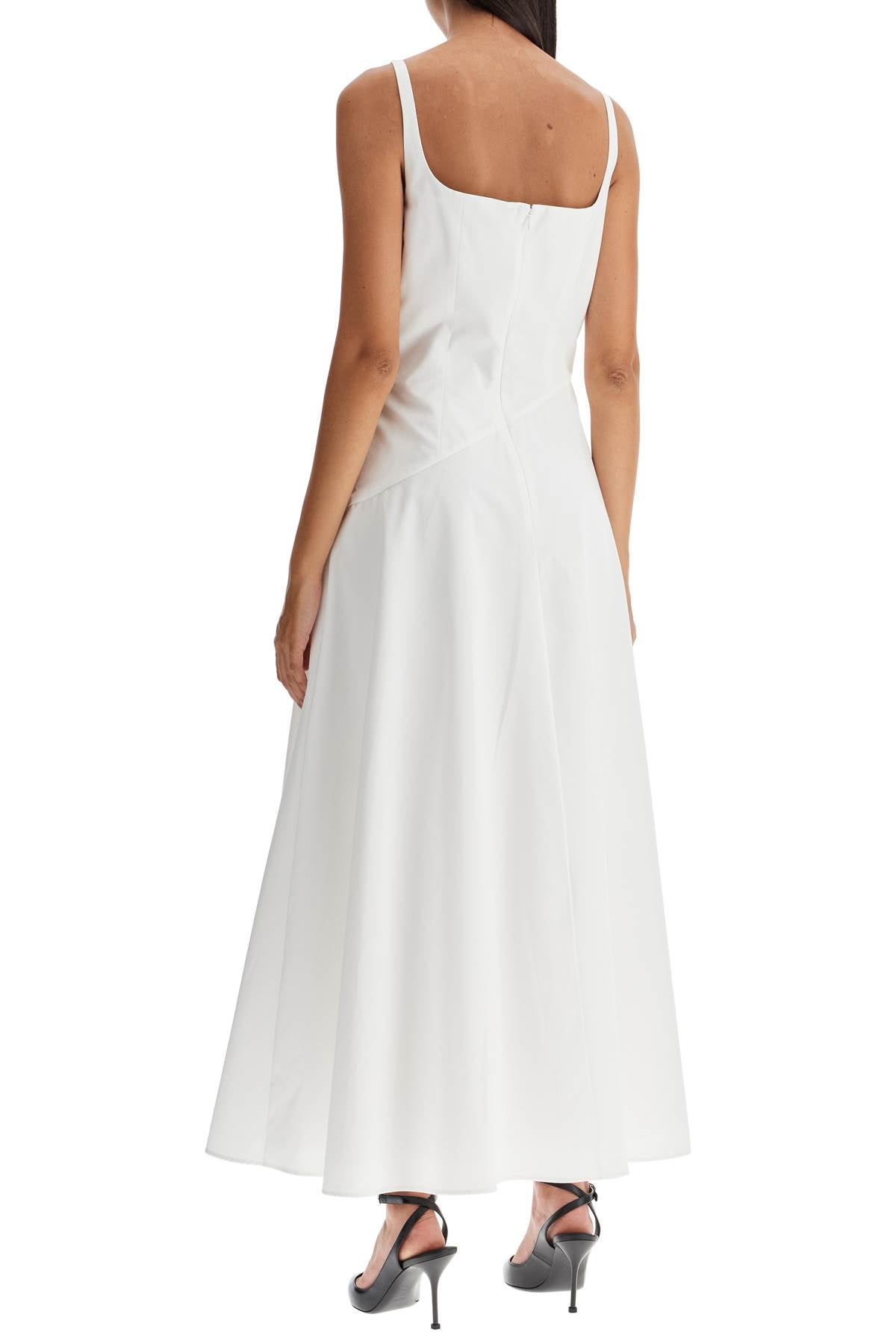 Midi Dress With Sweetheart Neckline  - White