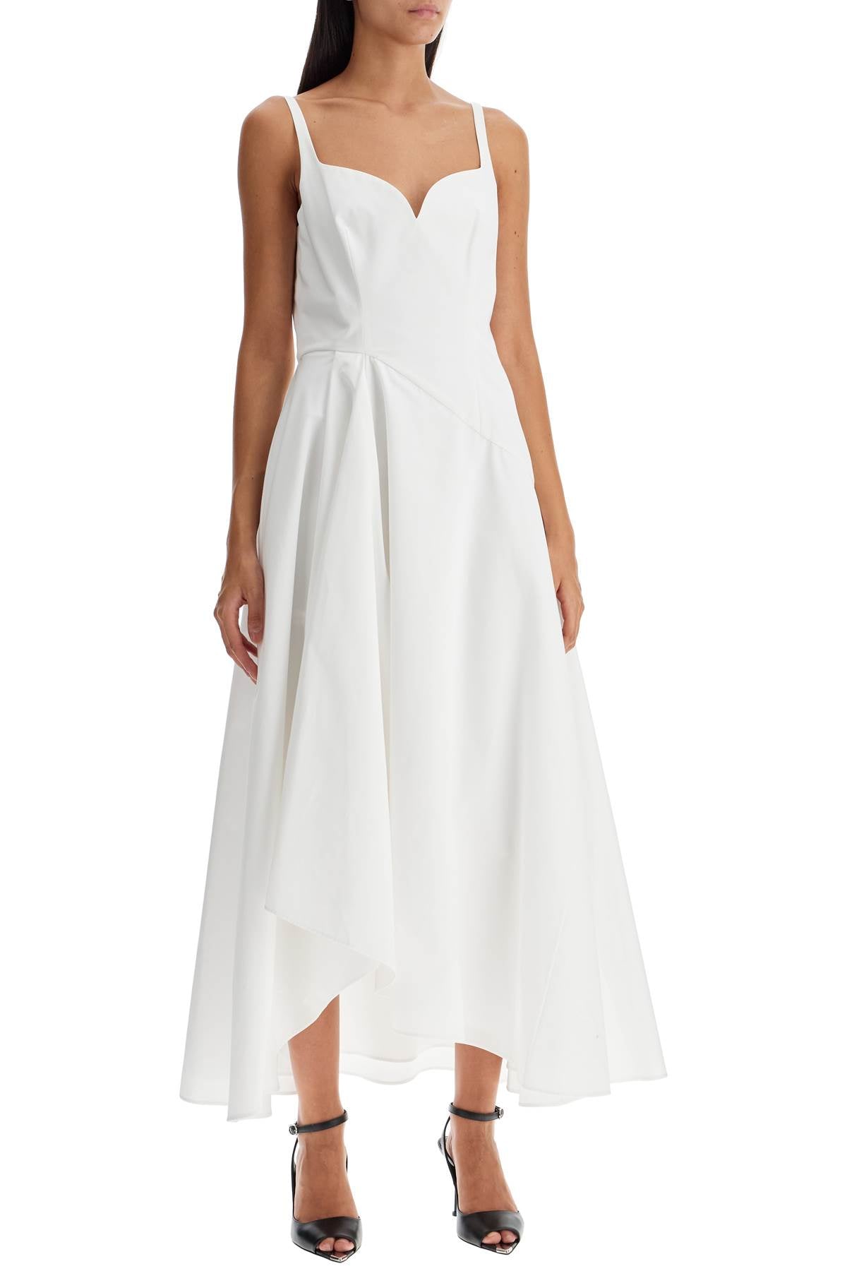 Midi Dress With Sweetheart Neckline  - White