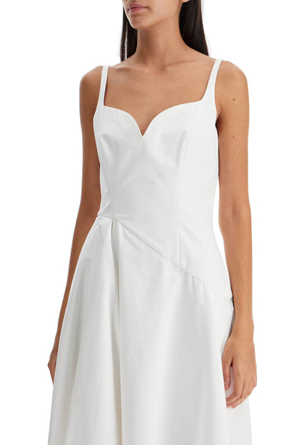 Midi Dress With Sweetheart Neckline  - White