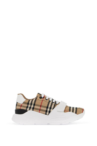 Check Fabric Sneakers  - Beige