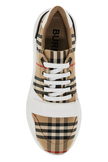 Check Fabric Sneakers  - Beige