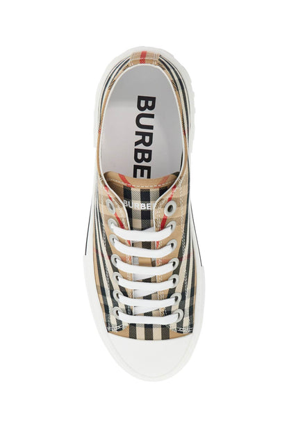 Beige Cotton Sneakers With Casual-chic Check Pattern  - Beige