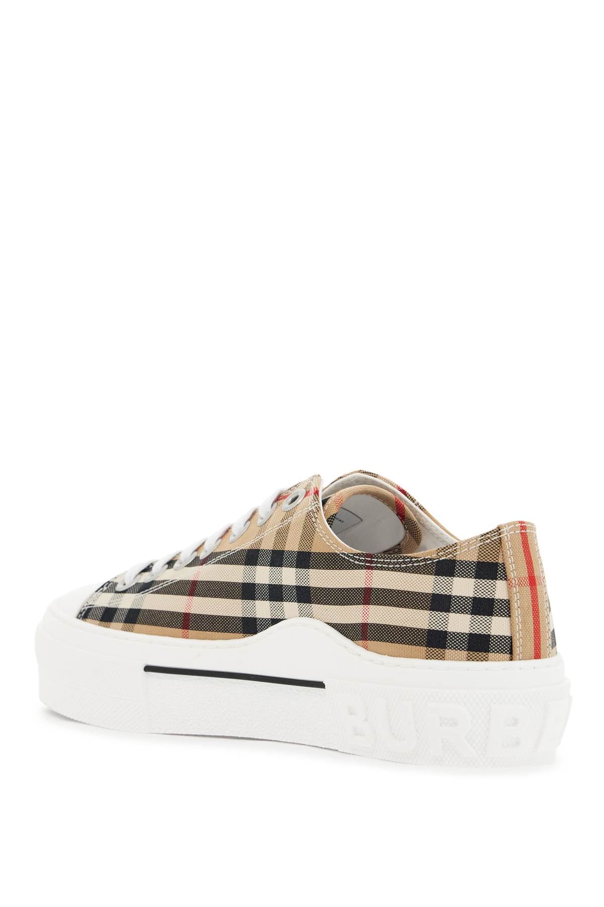 Beige Cotton Sneakers With Casual-chic Check Pattern  - Beige