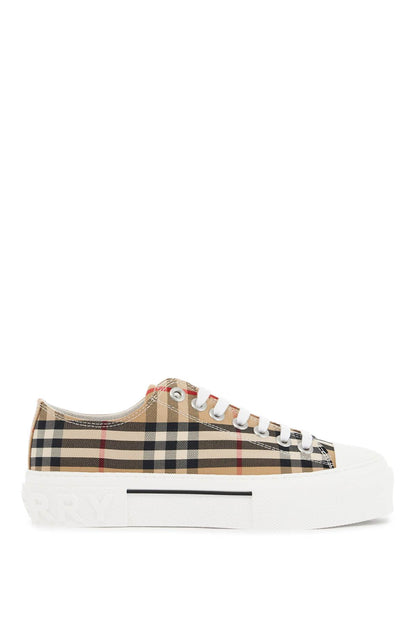 Beige Cotton Sneakers With Casual-chic Check Pattern  - Beige