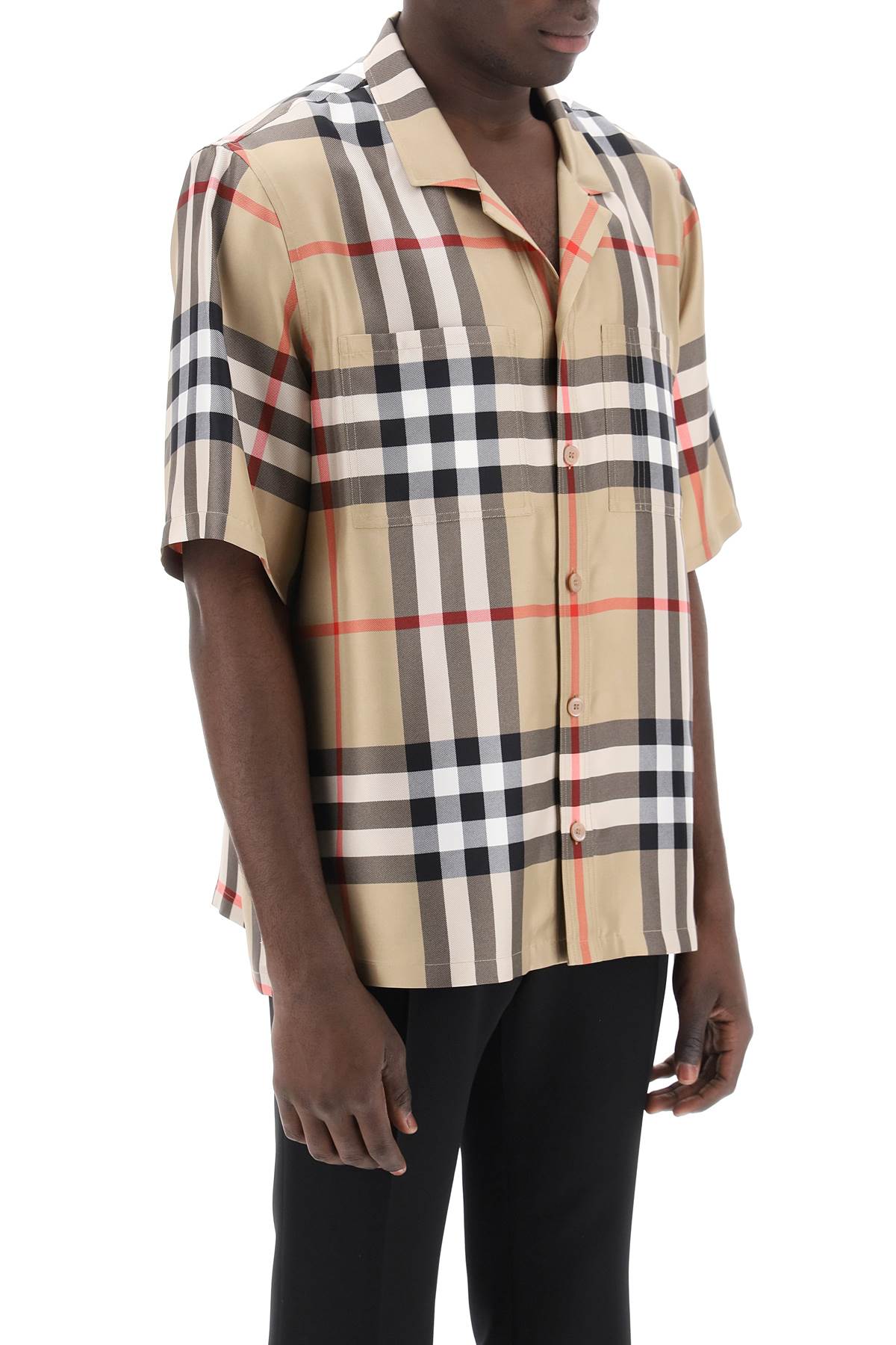 Bowling Shirt In Tartan Silk  - Beige