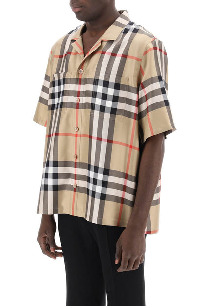 Bowling Shirt In Tartan Silk  - Beige