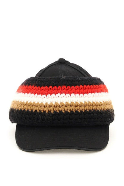 Baseball Cap With Knit Headband  - Black