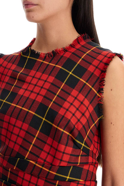 Distressed Wool Tartan Mini Dress  - Red