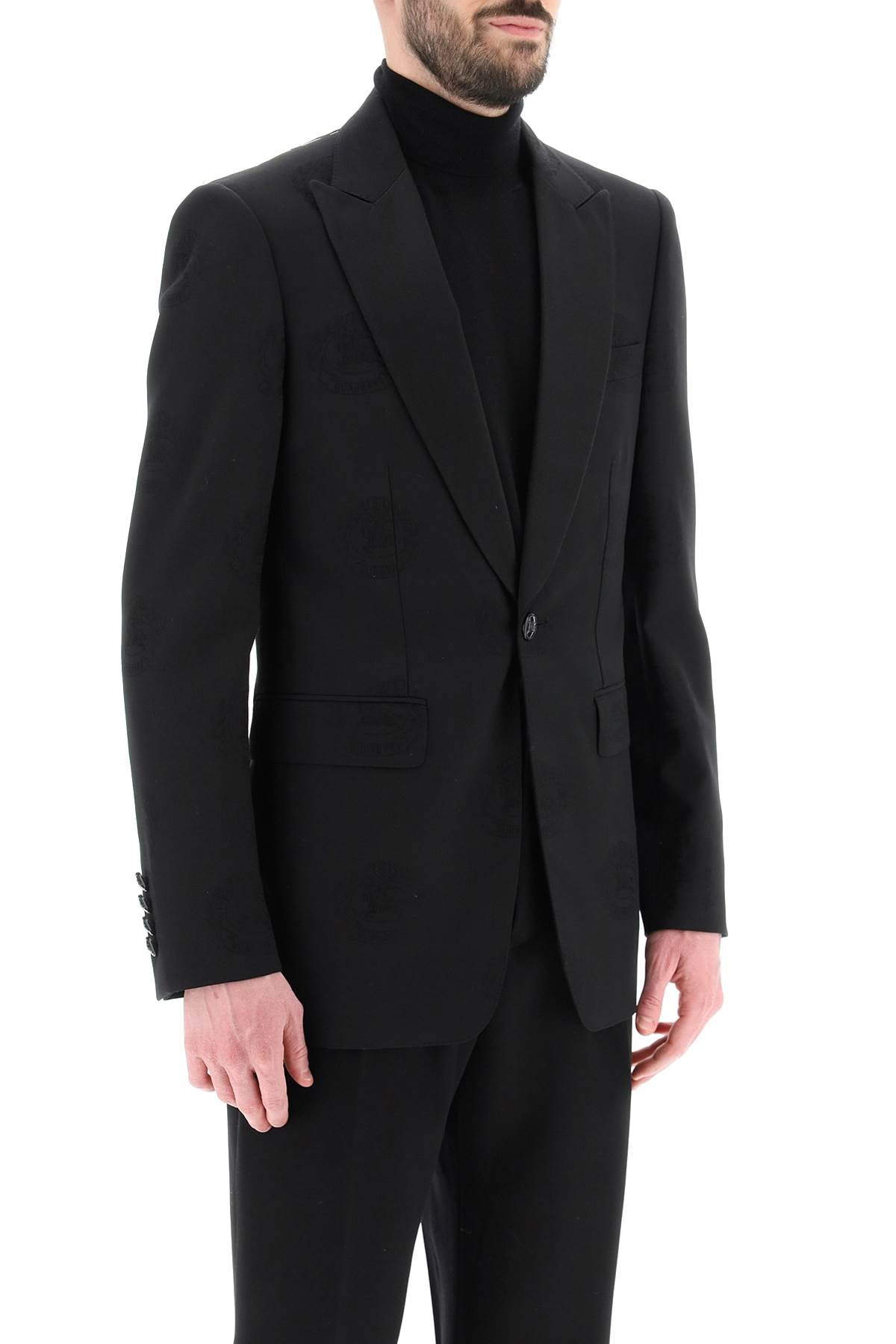 Tuxedo Jacket With Jacquard Details  - Black