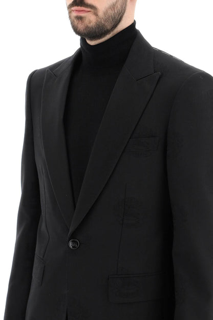 Tuxedo Jacket With Jacquard Details  - Black