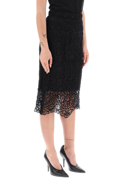 Macrame Lace Pencil Skirt  - Black