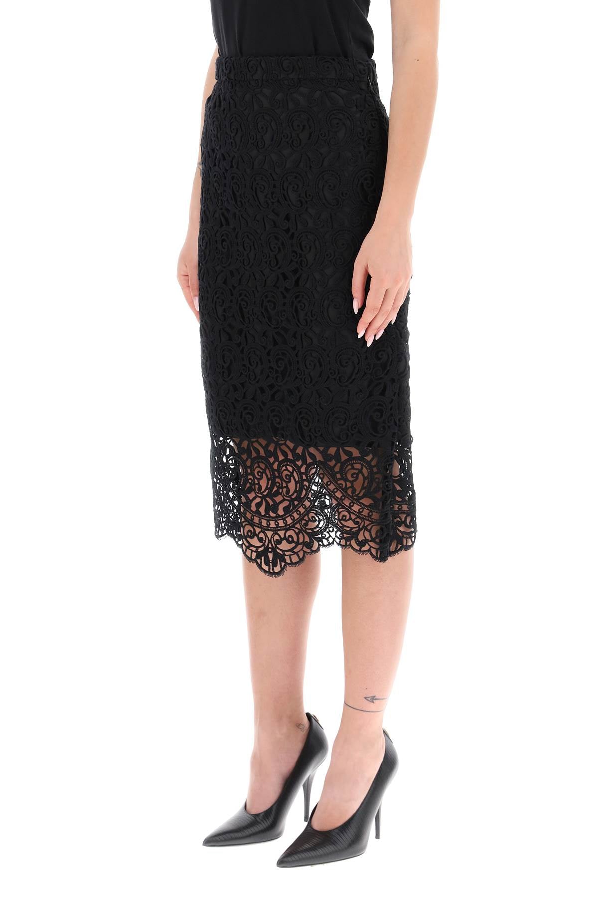 Macrame Lace Pencil Skirt  - Black