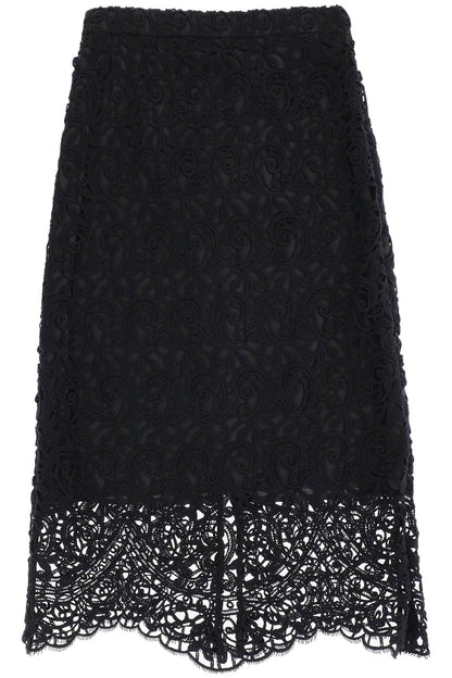 Macrame Lace Pencil Skirt  - Black