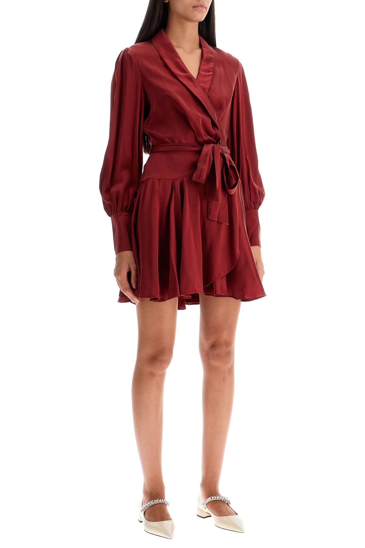 Silk Wrap Mini Dress With Nine Words  - Red