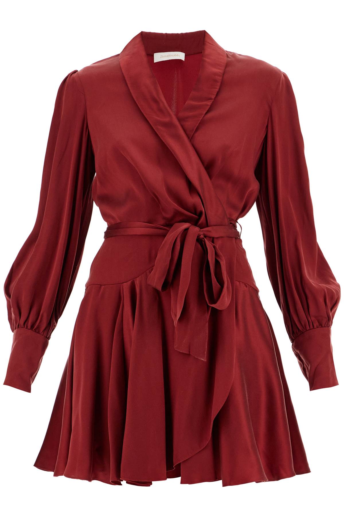 Silk Wrap Mini Dress With Nine Words  - Red