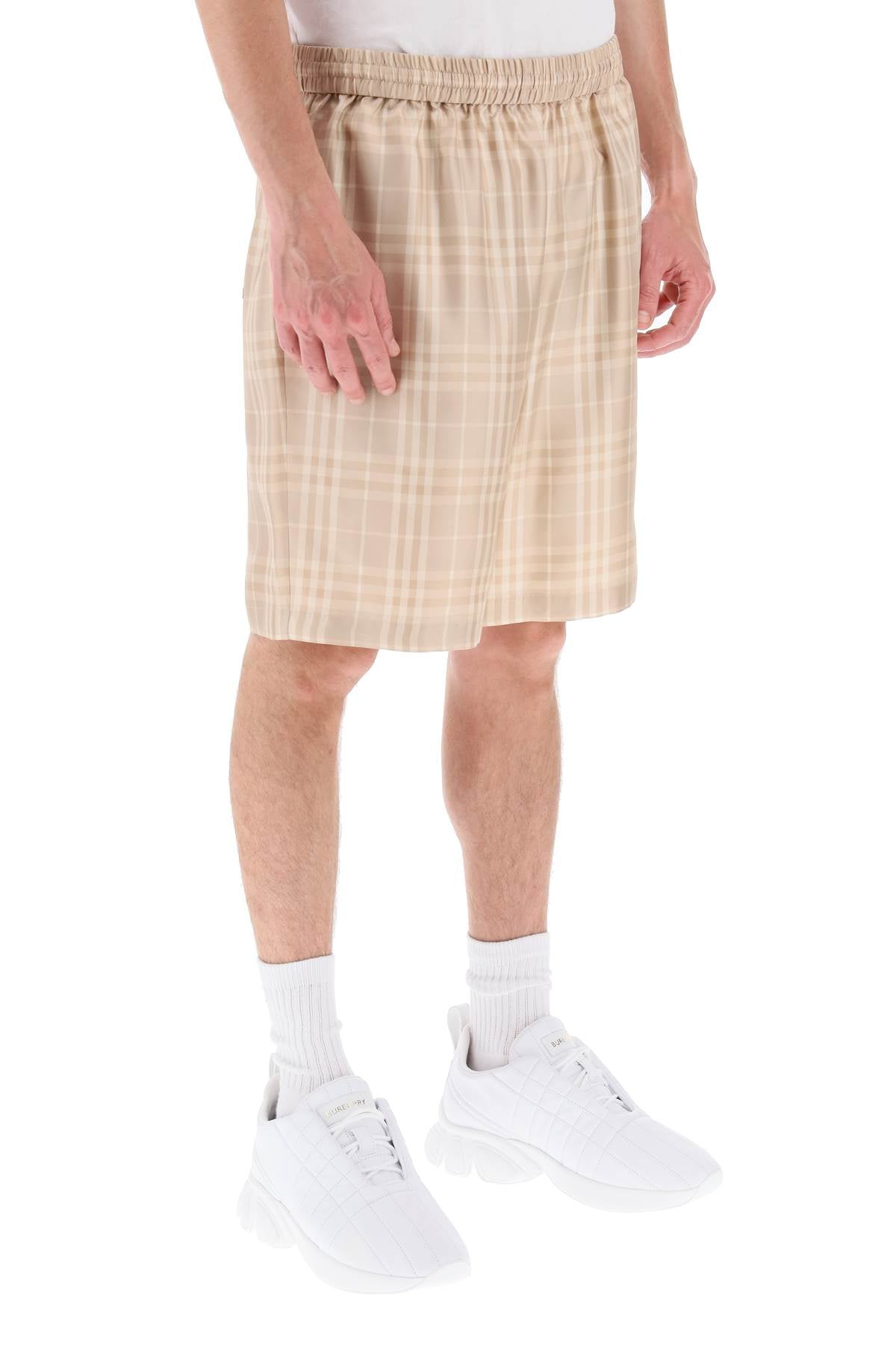 Tartan Silk Shorts  - Beige