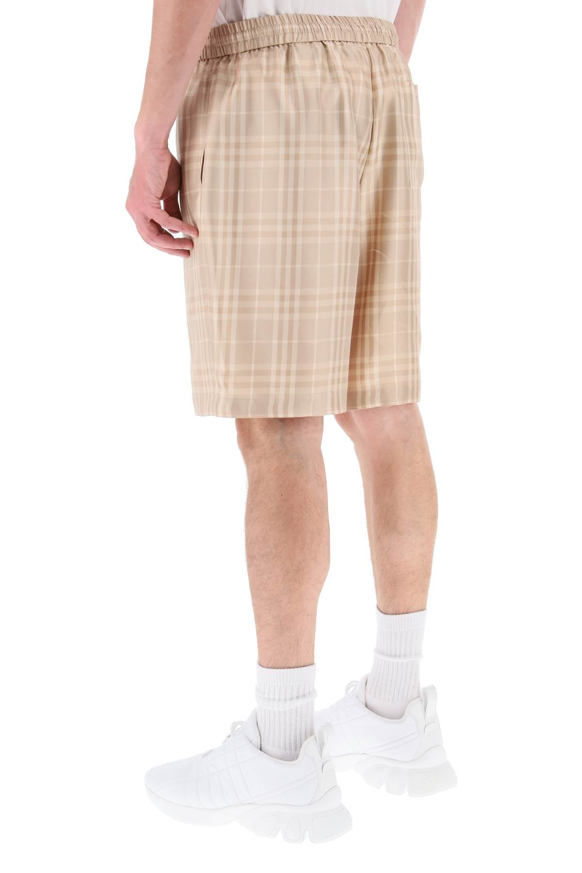 Tartan Silk Shorts  - Beige