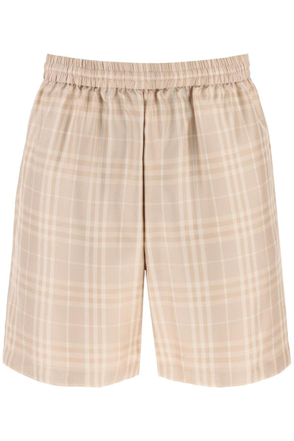 Tartan Silk Shorts  - Beige