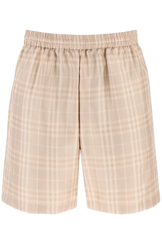 Tartan Silk Shorts  - Beige