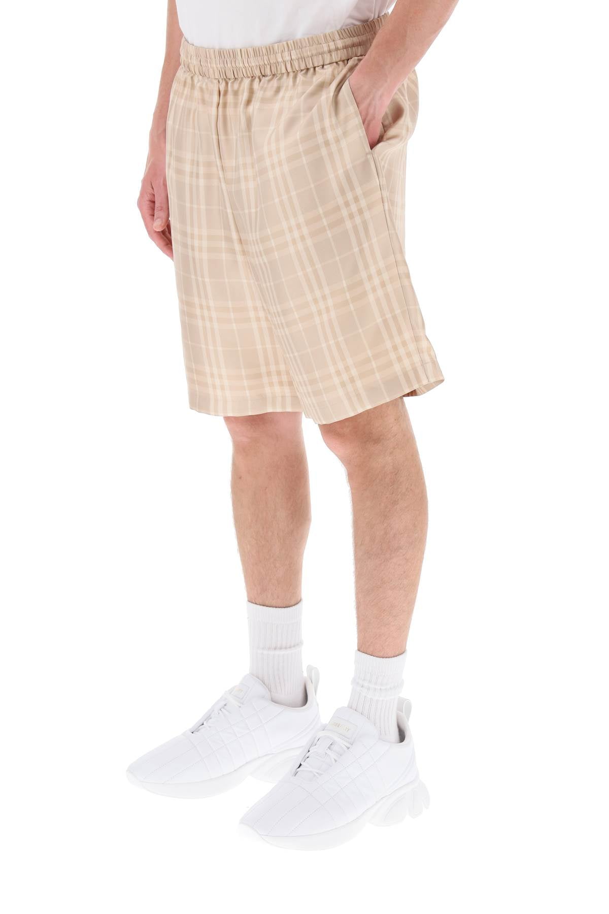 Tartan Silk Shorts  - Beige